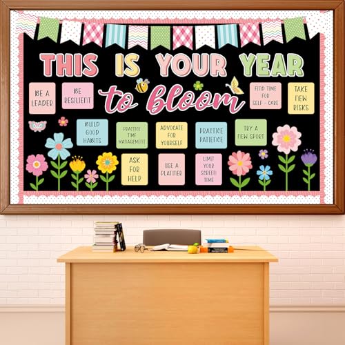 Spring Bulletin Board Decorations Positive Flower Butterfly Paper Cutouts Inspirational This is Your Year Bulletin Board Set Spring Bee Floral Poster for School Class Chalkboard Wall Decoration Favor - style: Spring