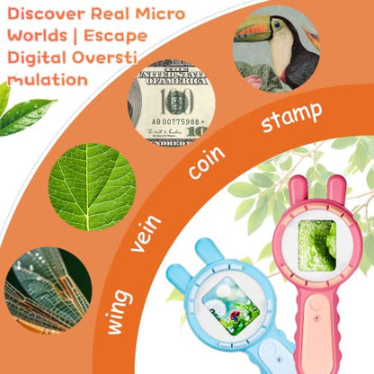 Kids Microscope Autofocus Magnifier STEM Gifts Toys for Ages 4-12 - color: Pink-rabbit ear