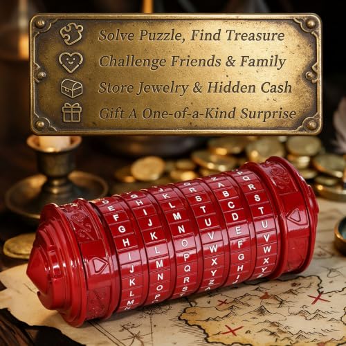 Cryptex Da Vinci Code Cryptex Lock Puzzle Boxes with Hidden Compartments - color: Red