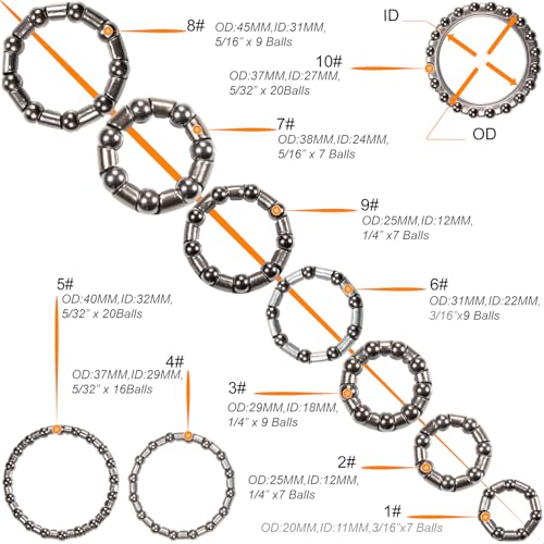 VANSIHO Bicycle Ball Bearing Kit, Steel Caged Retainers, 50 Pieces in 10 Sizes 4-8mm, Grey, Professional Grade for Headset Hub Crankset Repair