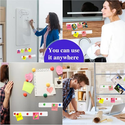 Outus 6 Pcs Magnetic Bulletin Board Strip 15" x 2" with 48 Magnets, White - color: White