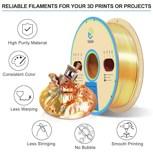 YOUSU 3D Printer Filament Triple Color Silk PLA Filament 1.75mm,Silk PLA Gold Copper Black 3D Printing Filament Bundle, 1kg / 2.2lbs - color: 1-gold/Copper/Black