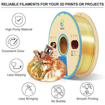 YOUSU 3D Printer Filament Triple Color Silk PLA Filament 1.75mm,Silk PLA Gold Copper Black 3D Printing Filament Bundle, 1kg / 2.2lbs - color: 1-gold/Copper/Black