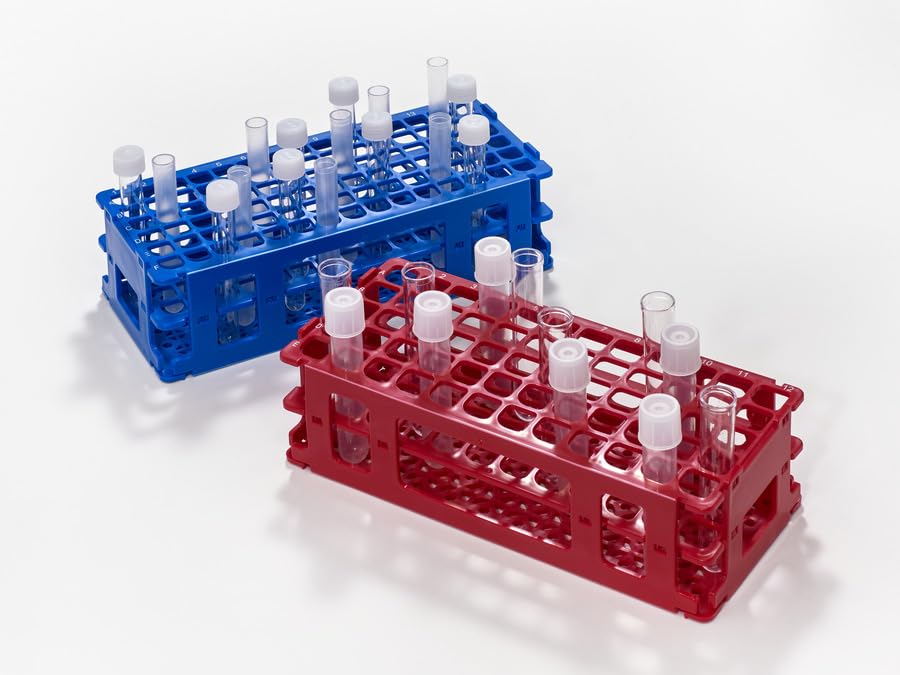 Caplugs Evergreen 240-3201-R8SI RT Series – Test Tube Rack for 16 mm Tubes, 60 Places, Red Polypropylene (PP), Lightweight, Stackable, Autoclavable, Collapsible, Submersible, Testing, Laboratory - color: Red