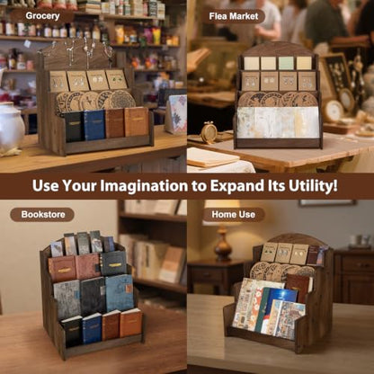 PUERSI Greeting Card Display Stand, Wooden 4-Tier Postcard Display Stand - color: Brown