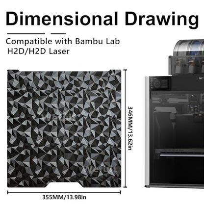 Carbon Fiber + Diamond Hot Bed for Bambu Lab H2D/H2S Build Plate 355x346mm Double Sided PEO PET Build Plate Flexible Removable Spring Steel Heated Bed Printing Platform for Bambus H2D/H2S 3D Printer - size: 355X346mm