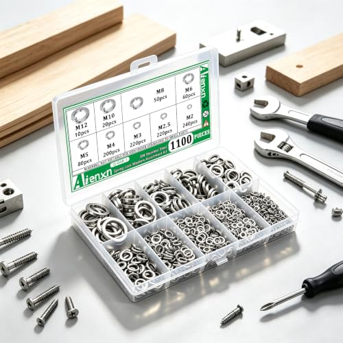 1100PCS Spring Lock Washers Assortment, 304 SS 9 Metric Sizes M2-M12 - size: Metric-1100PCS