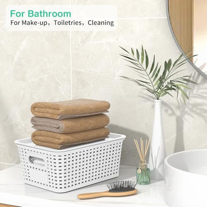 8 Pack Plastic Storage Baskets,White Stackable Bins with Lid - color: White
