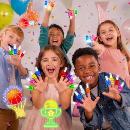 24 Pcs Basketball Party Favors LED Finger Lights Toys for Kids Ages 3-12 - style: Basketball Neon
