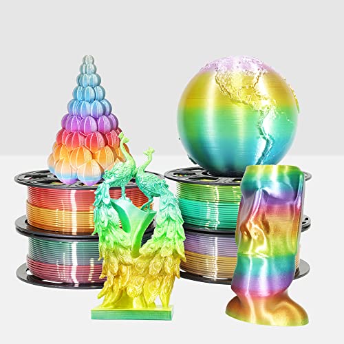 MIKA3D 1.75mm Silk Shiny 4 Types Rainbow Multi Colored Fast Color Change PLA 4 in 1 Bundle: 4 Different Types Silk Rainbow PLA, Each Spool 250g, 4 Spools Packed, Total 1Kg 3D Print Filament Material - color: Rainbow Yellow-green+rainbow Blue-purple+rainbo