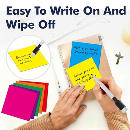 35 PCS Magnetic Sticky Notes, Reusable Dry-Erase Magnets, 7 Colors Magnetic Stickers with 1 Marker, Writable Labels for Whiteboard, Locker, Fridge, Metal Surfaces, School, Office, Home (3" x 3")
