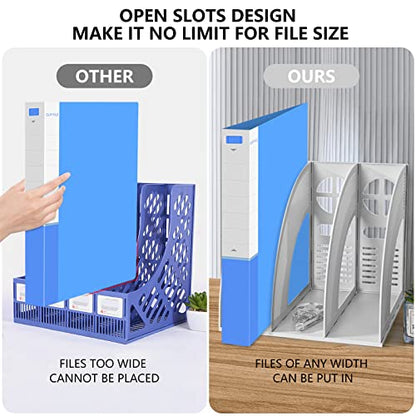Marte Vanci 2 Pcs Magazine File Holder Book Desktop Organizer Plastic Storage Sturdy Vertical 3 Section Folder (Light Gray) - color: 2 Pcs Light Gray 3 Section