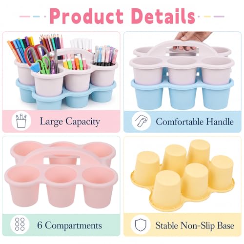 6 Pack Classroom Caddy With Handle, Pink Purple - color: Pink Purple