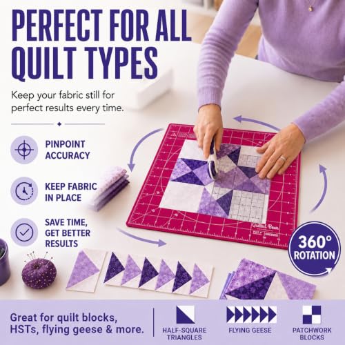 The Quilted Bear Rotating Cutting Mat 18" x 18" - Square 360° Rotating Self Healing Mat with Innovative Locking Mechanism for Quilting & Sewing Your Choice of Colours Available! (Pink) - color: Pink, size: 18"L x 18"W