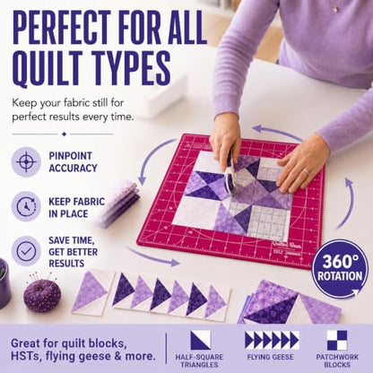 The Quilted Bear Rotating Cutting Mat 18" x 18" - Square 360° Rotating Self Healing Mat with Innovative Locking Mechanism for Quilting & Sewing Your Choice of Colours Available! (Pink) - color: Pink, size: 18"L x 18"W
