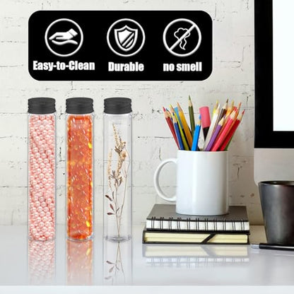 Test Tube, 36 Pack 3.7 Oz Plastic Test Tubes Plastic Tubes with Caps Clear Plastic Test Tubes, Plastic Tubes for Storage Clear Test Tubes with Lids for Bath Salt, Candy, Party, Plants (Black) - color: Black