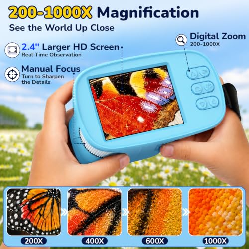 USCAMEL Handheld Digital Microscope for Kids: 2.4" IPS Screen STEM Toys - color: Blue