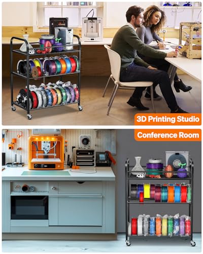 AHOWPD 3D Printer Filament Storage Rack, Rolling Cart for 40pcs Filaments - color: Black