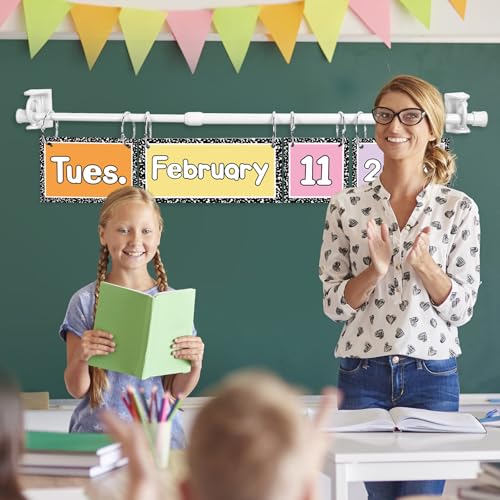 FYSUIMU Composition Notebook Calendar Bulletin Board Set Pastel Flip Calendar with 54 Cards & Adjustable Holder for Back to School Classroom Home Office DIY Decoration Supplies - style: pastel composition