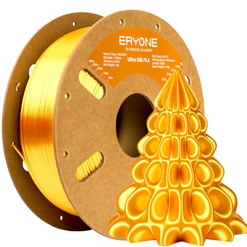 ERYONE Silk Filament PLA+ 1.75mm Upgraded Shiny 3D Printer Filament, Gloss Finish, Fit Most FDM Printer Stable Printing,1kg (2.2LBS)/Spool, Gold - color: Silk Pla+ Gold
