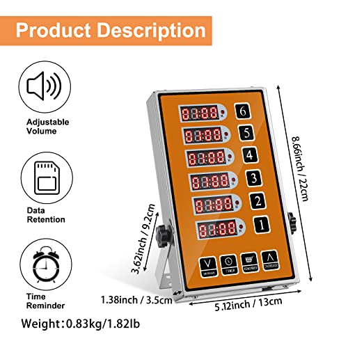 6 Channel Commercial Kitchen Timer Digital Stainless Steel Timer - color: Yellow