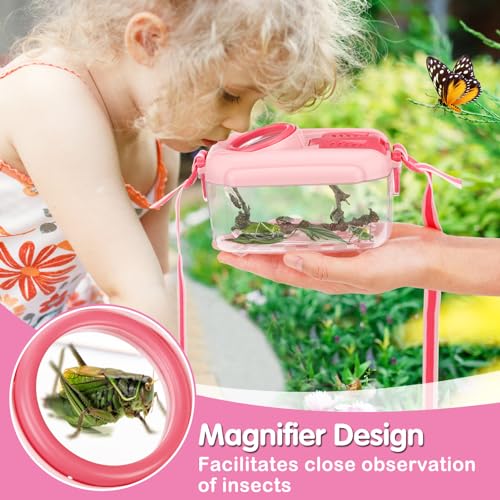 Biubee Bug Catcher for Kids, Bug Catching Kit Gifts with Butterfly Net Toys - color: Pink