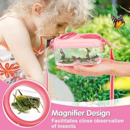 Biubee Bug Catcher for Kids, Bug Catching Kit Gifts with Butterfly Net Toys - color: Pink
