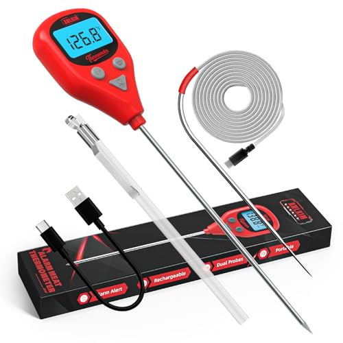 AWLKIM Dual Probe Meat Thermometer, Instant Read + Oven Probe Alarm, USB-C