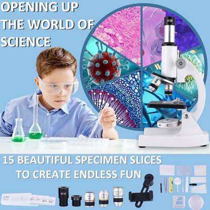 Microscope 40X-2500X Magnification with 4.3-inch Display, Wide-Angle 10X and 25X eyepieces, and Built-in 5-megapixel Camera for School Labs, Animal Husbandry (White) - color: white