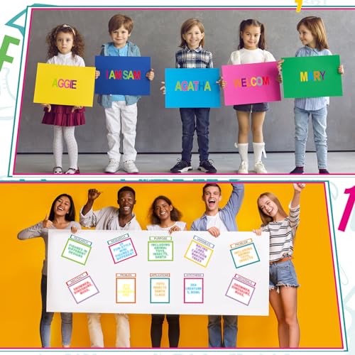 PerKoop 36 Sheets Science Fair Board Poster Boards Supplies 24 Self Adhesive Presentation Subtitles 4 Science Fair Project Titles 8 Personalized Letter Sticker for Classroom(Neon Color) - color: Neon Color