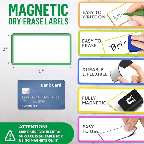 32 Pack Dry Erase Magnetic Labels 3x5 in - Magnetic Name Tags for Classroom Lockers School Bus - Classroom Magnets for Names - Magnet Labels for Whiteboard - Magnet Names Plates for Classrooms - color: 32 Colored Border, size: 3"x5"
