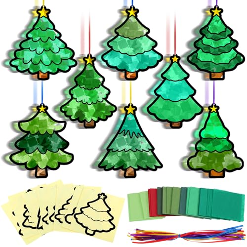 Eersida 32 Pcs Christmas Tree Suncatchers Craft Kit Set DIY Xmas Tree Art - style: Christmas Tree Style