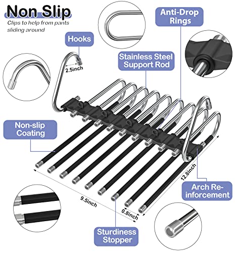 9 Layers Pants Hangers Space Saving Non-Slip Closet Organizer 4 Pack - color: Black, size: 4 Pack