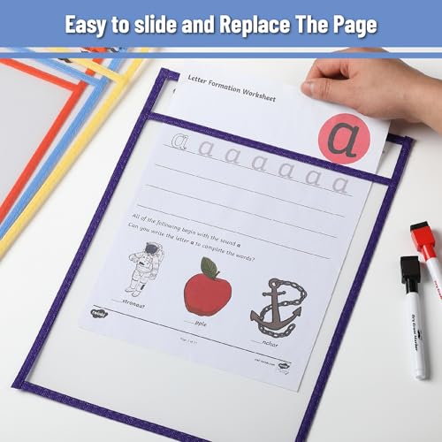 Mr. Pen- Reusable Dry Erase Pocket Sleeves, 10" x 14", 12 Pack, Colorful - color: Winter, size: 12 Pack