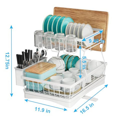 7 code 2-Tier Large Dish Drying Rack for Kitchen Counter, White - color: White