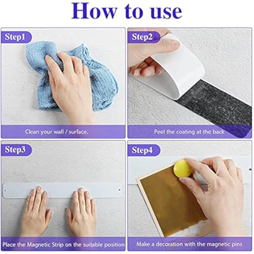 Outus 6 Pcs Magnetic Bulletin Board Strip 15" x 2" with 48 Magnets, White - color: White