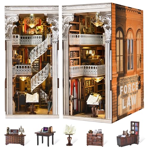 MiniCity Book Nook Kit, DIY Dollhouse Booknook, Book Nook Miniature Kit for Bookshelf Insert Decor Crafts for Adults Teen Halloween, 3D Wooden Puzzle with Led Light (Law Library) - color: Law Library