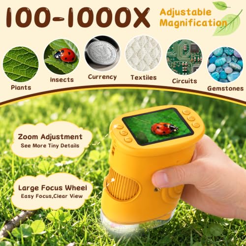 SEEKID Microscope for Kids 200-1000X, STEM Toy Science Kit for Kid(Yellow) - color: Yellow