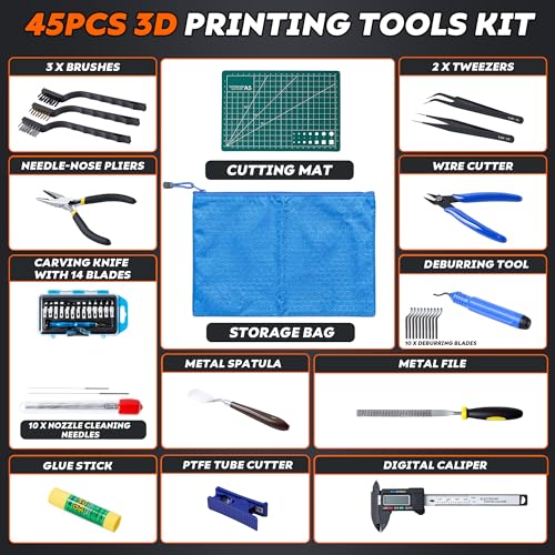 45 Pcs 3D Printer Tool Kit, Cleaning, Finishing, Measuring, Support Removal