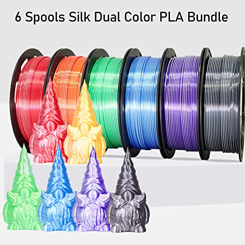 MIKA3D Dual Color 1.75mm 3D Printer Filament Bundle, 3D Printing Silk PLA 6 Spools Pack, Silk White Purple,White Blue,White Orange,WhiteBlack, WhiteGreen, WhiteRed,3D Printing PLA 250g X 6 Spools - color: 6 Spools - Dual Color White Purple/White Blue/Whit