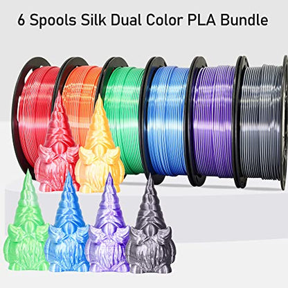 MIKA3D Dual Color 1.75mm 3D Printer Filament Bundle, 3D Printing Silk PLA 6 Spools Pack, Silk White Purple,White Blue,White Orange,WhiteBlack, WhiteGreen, WhiteRed,3D Printing PLA 250g X 6 Spools - color: 6 Spools - Dual Color White-purple/White-blue/Whit
