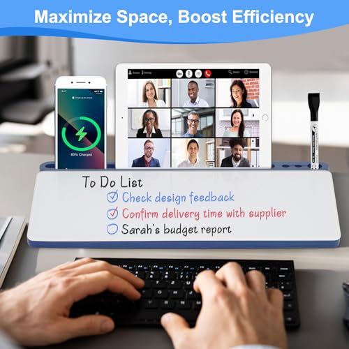 Desktop Glass Whiteboard with Storage, Desk Dry Erase White Board Blue - color: Organizer-blue