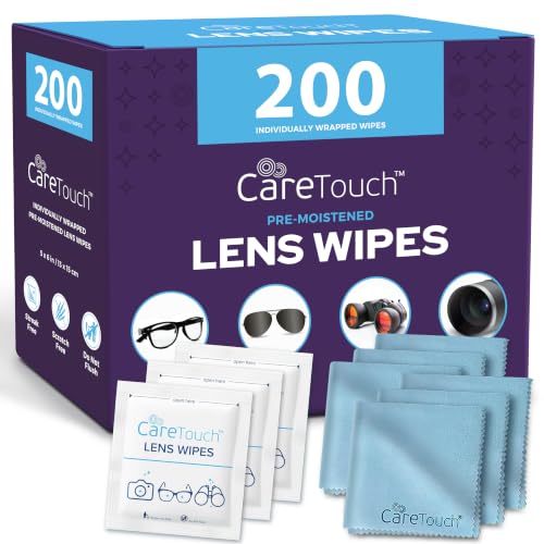 Care Touch Lens Cleaning Wipes with Microfiber Cloths - 200 Lens Wipes for Eyeglasses & 6 Microfiber Cloths - Glasses, Camera Lenses, Screens, Eye Glasses Cleaner for Cleaning Eyeglasses - size: 200 Count (Pack of 1)
