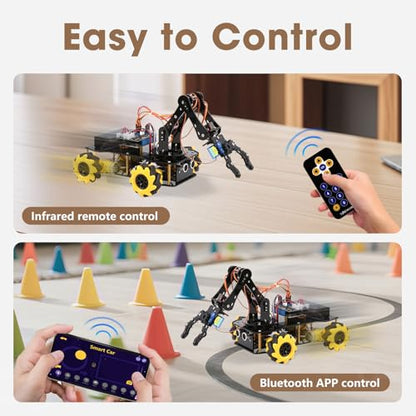 ACEBOTT Robotics for Kids Ages 8-12, Smart Robot Arm Car Kit with 5DOF, STEM Toys for Boys Compatible with Arduino & Scratch, App & Remote Control, STEM Gift for Boys, Girls and Adults