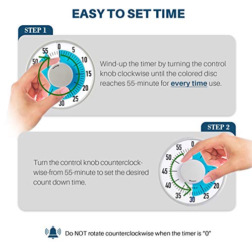 Secura 60-Minute Visual Timer 6-Inch Mechanical Countdown Timers for Teaching, Meeting, Cooking, Working - Timer for Kids with Magnetic Backing, Foldable Legs, Hanging Hole (Blue) - color: Blue