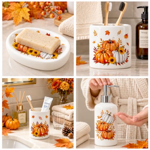 FYSUIMU 4Pcs Fall Thanksgiving Bathroom Accessories, Pumpkin Leaves