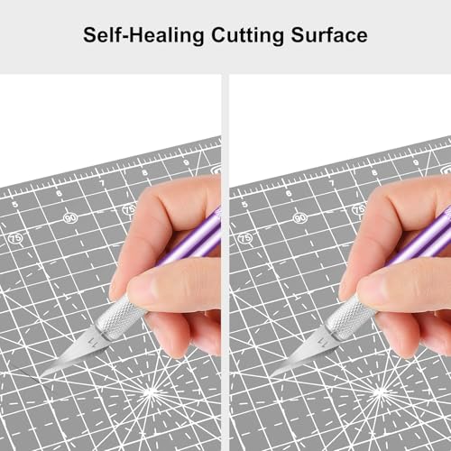 Headley Tools 12"x12" Rotating Cutting Mat, Self Healing Mat with 360-Degree Rotation & Anti-Slip Base, Sewing Board Cutting Mat Perfect for Fabric Quilting Leather Hobby Project, Grey - color: Gray, size: 12"L x 12"W