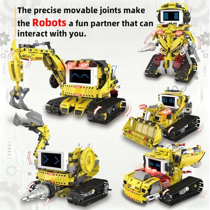 5 in 1 Robot Building Set with RC & APP for Boys Kids Ages 8-14
