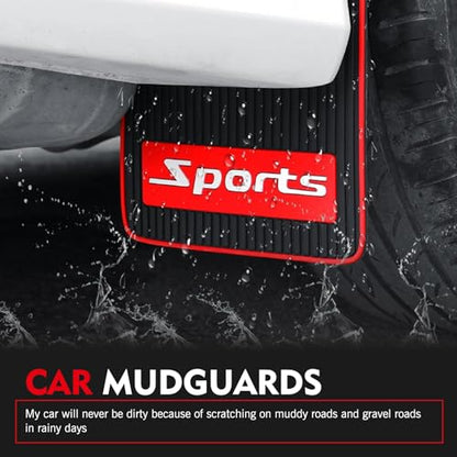 2 PCS Car Mud Flaps, 9.06" x 10.63" Soft Rubber Wheel Fender Splash Guard, Non-Collision Front and Rear Splash Mudguard, Universal for Most Cars SUVs Trucks (Sports) - color: Red & Black