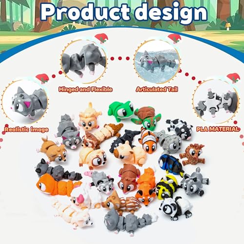 30pcs Mini 3D Printed Animals Statues, Movable Joints Realistic Collectible Figurines Set Mini 3D Printed Animals, Birthday and Halloween Christmas Party Gifts